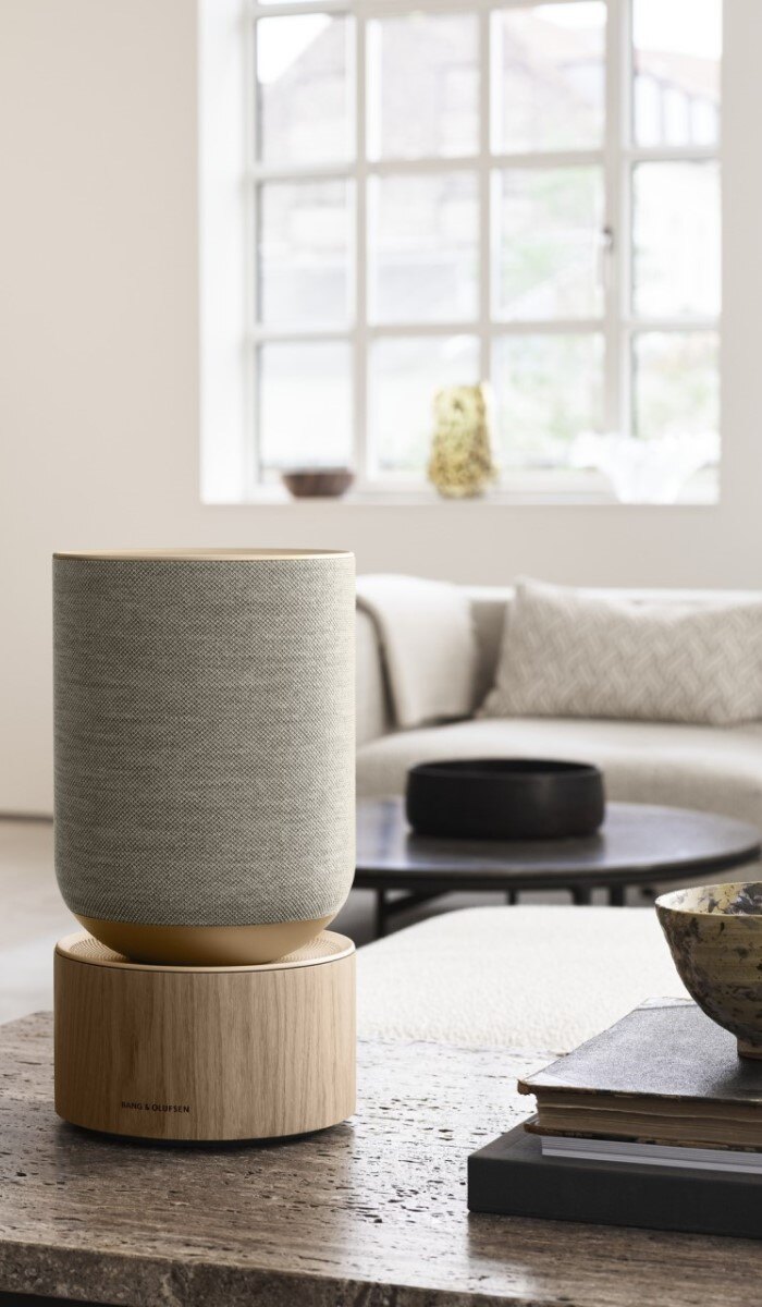Beosound Balance speaker by Bang & Olufsen in a living room