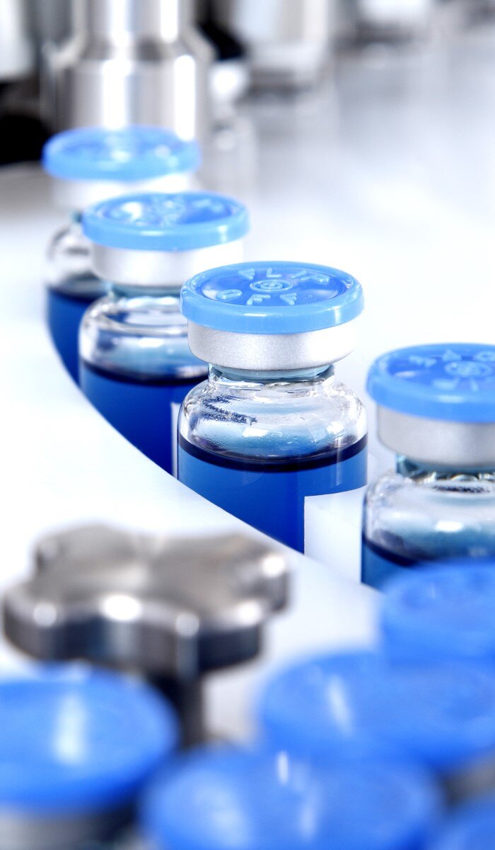 Life science and pharmaceutical glass bottles on the production line